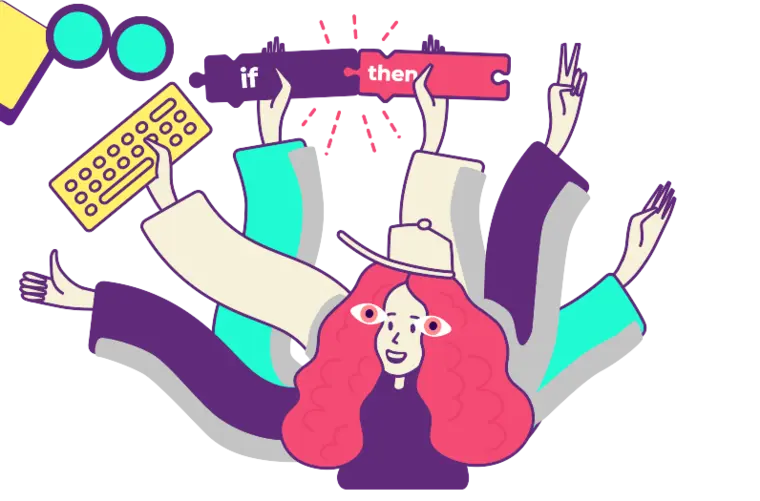 Illustration Algorithmics du cours Programmation visuelle : personnages et blocs de code