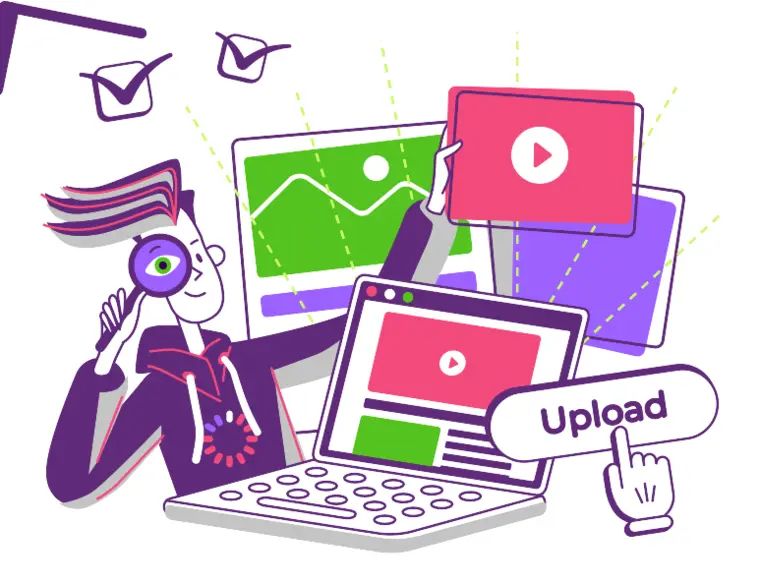 Illustration du cours Web Design : un site web coloré en construction